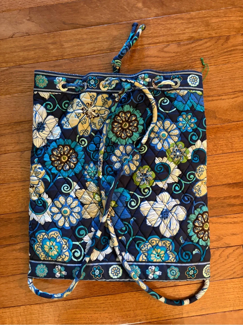 Vera Bradley Quilted Floral Drawstring Shoulder Bag - Navy Blue